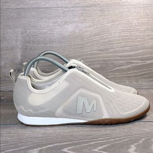 Merrell Civet Zip Silver Lining Argent Women’s Sz 8.5 Mesh Cream Tan Tennis Shoe